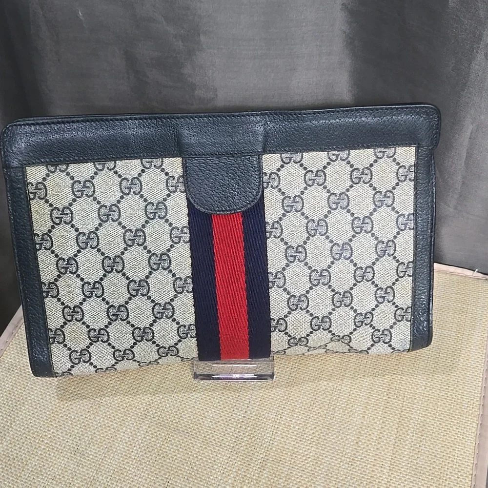Gucci Blue Canvas Clutch EUC - Picture 10 of 11